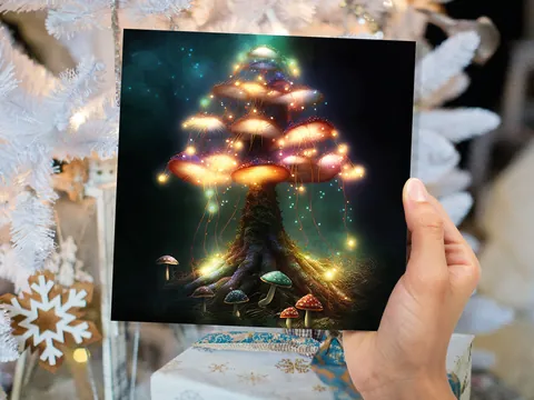 Teal and Gold Mushroom Tree Card - View 8