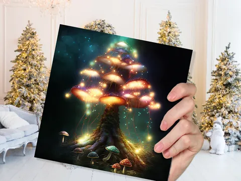 Teal and Gold Mushroom Tree Card - View 7