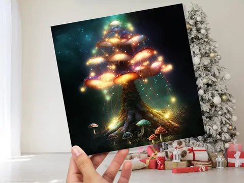 Teal and Gold Mushroom Tree Card - View 2