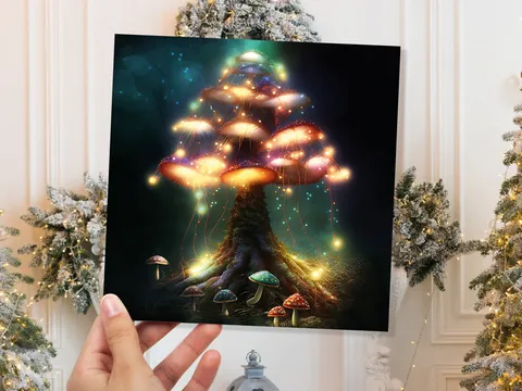 Teal and Gold Mushroom Tree Card - View 9