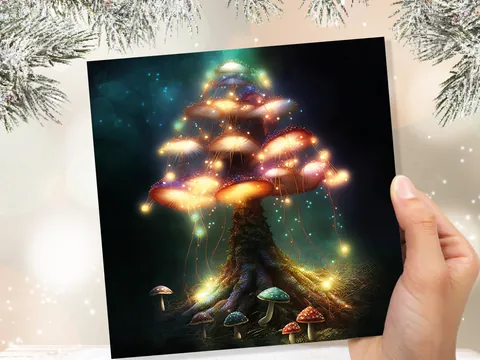 Teal and Gold Mushroom Tree Card - View 4