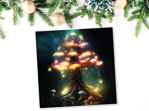 Teal and Gold Mushroom Tree Card - View 6