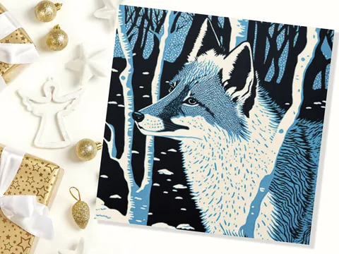 Fox Cards Winter Linocut Snowy Woodland Illustration Blue White Black Snow Scene Landscape Greetings For Family Friends Xmas 2026 Thank You - View 6