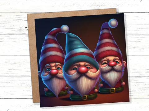 Funny Gnomes Christmas Card Cute Little Grumpy Dwarves Festive Hats and White Beards Magical Gnome Elf Cards For Family Friends Xmas 2026
