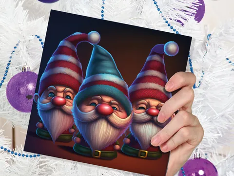 Funny Gnomes Christmas Card Cute Little Grumpy Dwarves Festive Hats and White Beards Magical Gnome Elf Cards For Family Friends Xmas 2026 - View 4