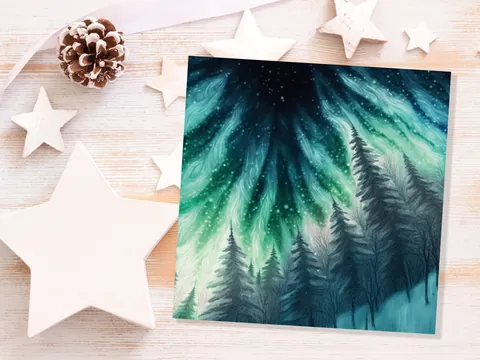 Northern Lights Card – Winter Woods - View 8