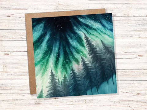 Northern Lights Card – Winter Woods - View 2