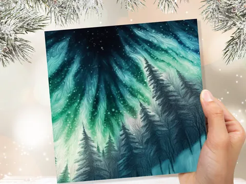 Northern Lights Card – Winter Woods