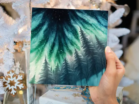 Northern Lights Card – Winter Woods - View 4