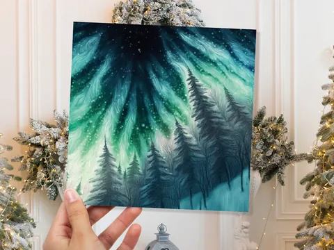 Northern Lights Card – Winter Woods - View 3