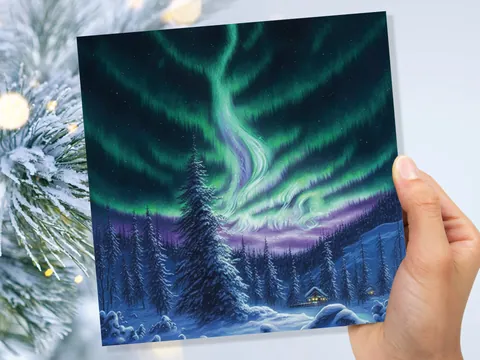 Northern Lights Card – Forest Cabin - View 7