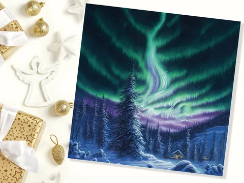 Northern Lights Card – Forest Cabin - View 5