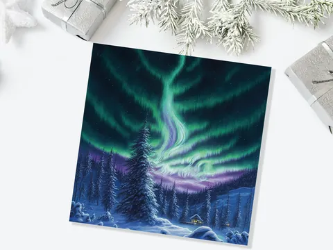 Northern Lights Card – Forest Cabin - View 4