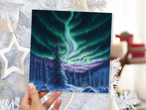 Northern Lights Card – Forest Cabin - View 2