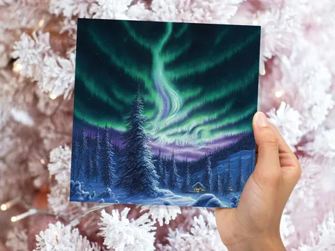Northern Lights Card – Forest Cabin - View 3