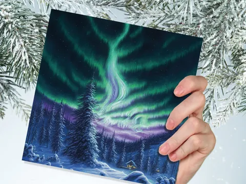 Northern Lights Card – Forest Cabin - View 6
