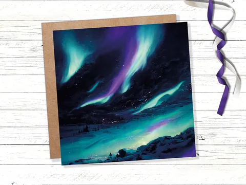 Polar Lights Card Aurora Borealis Glowing Ski Slopes Snowy Scenery Glittering Snow Northern Sky Cards For Family Friends Xmas 2026 Thank You - View 9
