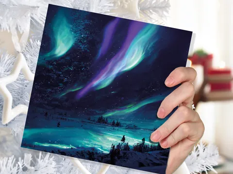 Icy Northern Lights Landscape Card - View 4