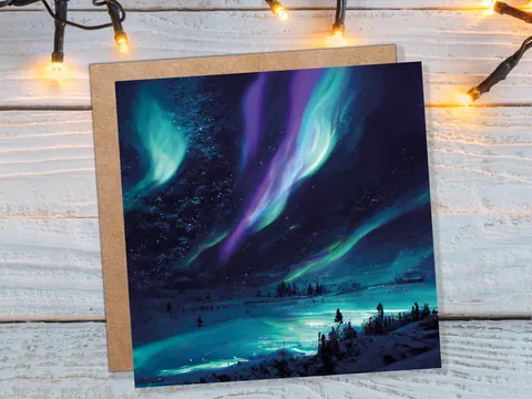 Icy Northern Lights Landscape Card - View 2