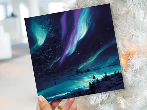 Icy Northern Lights Landscape Card