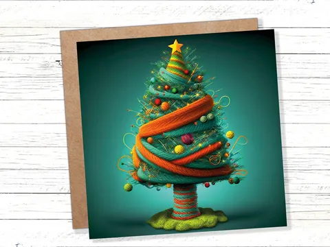 Knitters Christmas Tree Card Knitted Knitting Crochet Yarn Wool Crafters Crafting Woollen Bobbles Felt Xmas Cards For Family Friends 2026