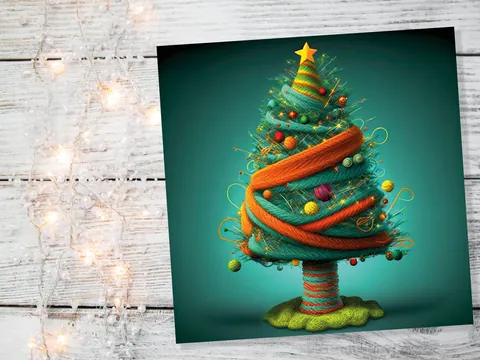 Knitters Christmas Tree Card Knitted Knitting Crochet Yarn Wool Crafters Crafting Woollen Bobbles Felt Xmas Cards For Family Friends 2026 - View 6
