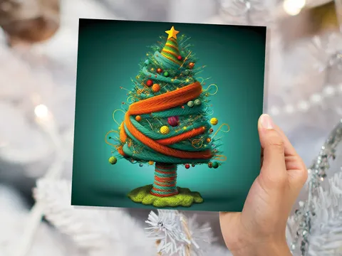 Knitters Christmas Tree Card Knitted Knitting Crochet Yarn Wool Crafters Crafting Woollen Bobbles Felt Xmas Cards For Family Friends 2026 - View 3