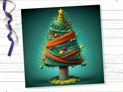 Knitters Christmas Tree Card Knitted Knitting Crochet Yarn Wool Crafters Crafting Woollen Bobbles Felt Xmas Cards For Family Friends 2026 - View 5