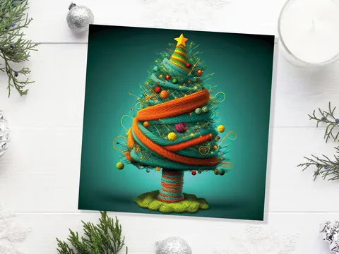 Knitters Christmas Tree Card Knitted Knitting Crochet Yarn Wool Crafters Crafting Woollen Bobbles Felt Xmas Cards For Family Friends 2026 - View 7