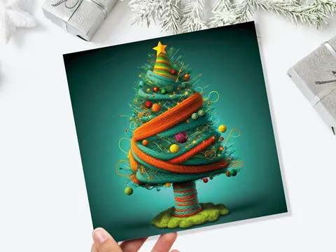 Knitters Christmas Tree Card Knitted Knitting Crochet Yarn Wool Crafters Crafting Woollen Bobbles Felt Xmas Cards For Family Friends 2026 - View 9