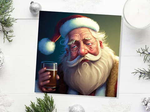 Drunk Santa Claus Christmas Cards Funny Alcoholic Father Xmas Drinking Beer Silly Gag Joke Rough Day Meme Greetings Card Family Friends 2026