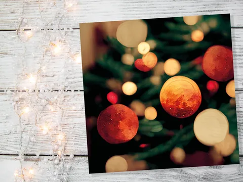 Abstract Christmas Card Tree with Bokeh Lights Magical Twinkling Fairy Light Pretty Unique Whimsical Greetings Family Friends Xmas 2026 - View 8