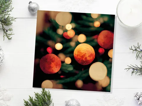 Abstract Christmas Card Tree with Bokeh Lights Magical Twinkling Fairy Light Pretty Unique Whimsical Greetings Family Friends Xmas 2026 - View 9