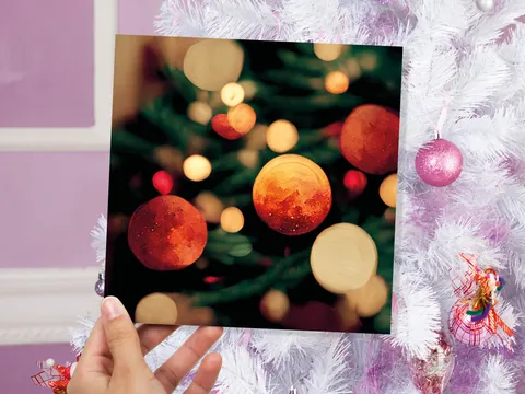 Abstract Christmas Card Tree with Bokeh Lights Magical Twinkling Fairy Light Pretty Unique Whimsical Greetings Family Friends Xmas 2026 - View 4