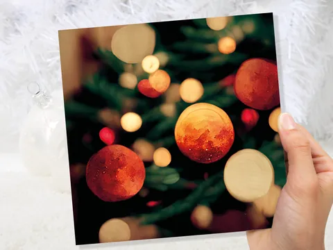 Abstract Christmas Card Tree with Bokeh Lights Magical Twinkling Fairy Light Pretty Unique Whimsical Greetings Family Friends Xmas 2026
