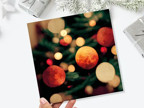 Abstract Christmas Card Tree with Bokeh Lights Magical Twinkling Fairy Light Pretty Unique Whimsical Greetings Family Friends Xmas 2026 - View 10