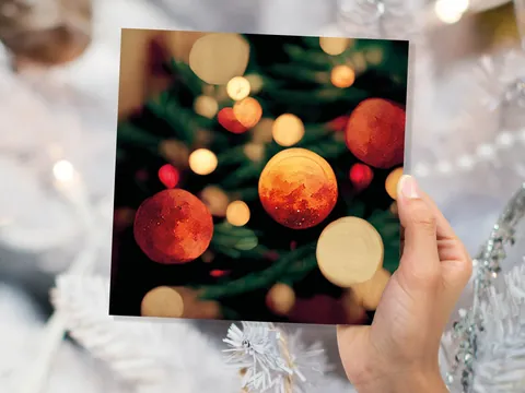 Abstract Christmas Card Tree with Bokeh Lights Magical Twinkling Fairy Light Pretty Unique Whimsical Greetings Family Friends Xmas 2026 - View 6