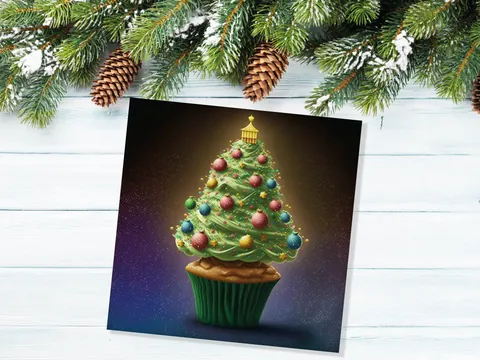 Cupcake Christmas Card – Pastel Baubles - View 7