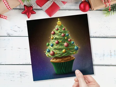 Cupcake Christmas Card – Pastel Baubles