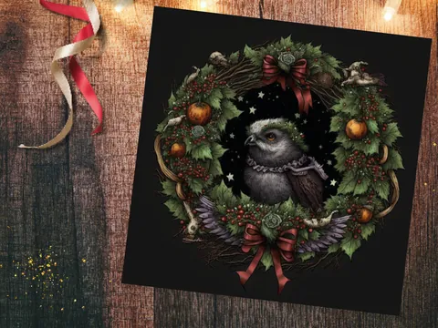 Pagan Yule Card – Owl Wreath - View 5