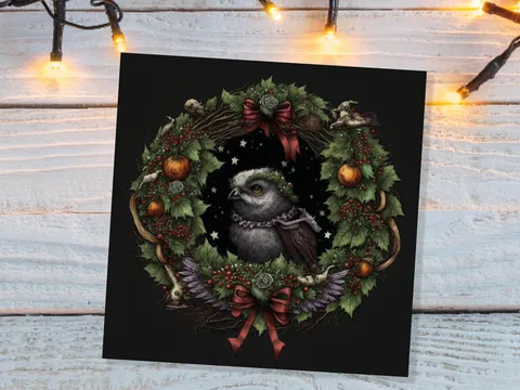 Pagan Yule Card – Owl Wreath - View 9