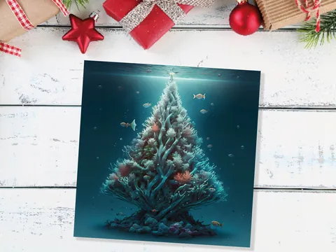 Underwater Coral Tree Card Ocean Marine Scene Blue Under the Sea Life Swimming Fish Unique Greetings Cards For Family Friend Xmas 2026 Diver - View 8
