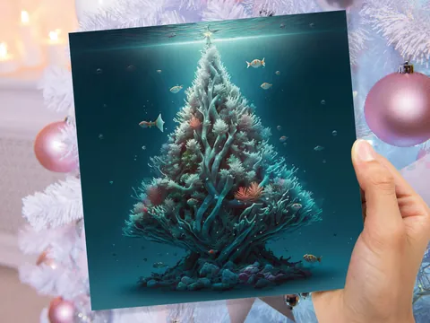 Underwater Coral Tree Card Ocean Marine Scene Blue Under the Sea Life Swimming Fish Unique Greetings Cards For Family Friend Xmas 2026 Diver - View 7