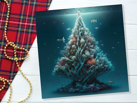 Underwater Coral Tree Card Ocean Marine Scene Blue Under the Sea Life Swimming Fish Unique Greetings Cards For Family Friend Xmas 2026 Diver - View 5