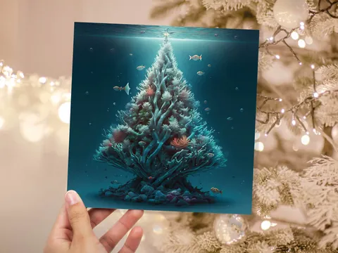 Underwater Coral Tree Card Ocean Marine Scene Blue Under the Sea Life Swimming Fish Unique Greetings Cards For Family Friend Xmas 2026 Diver - View 2