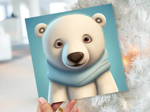 Blue Polar Bear Cub Winter Card - View 9