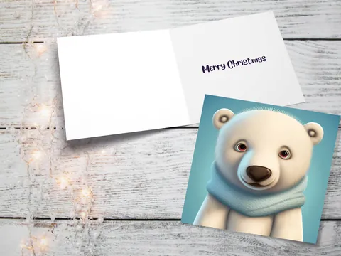 Blue Polar Bear Cub Winter Card - View 10