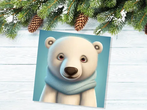 Blue Polar Bear Cub Winter Card - View 4