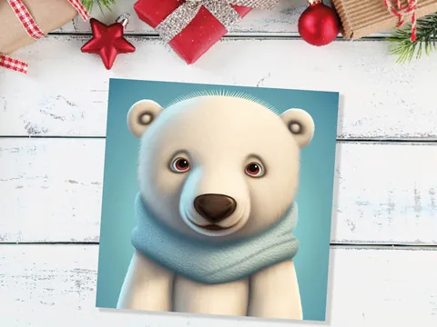 Blue Polar Bear Cub Winter Card - View 8