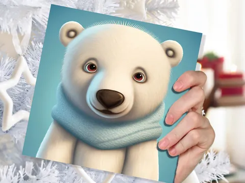 Blue Polar Bear Cub Winter Card - View 6